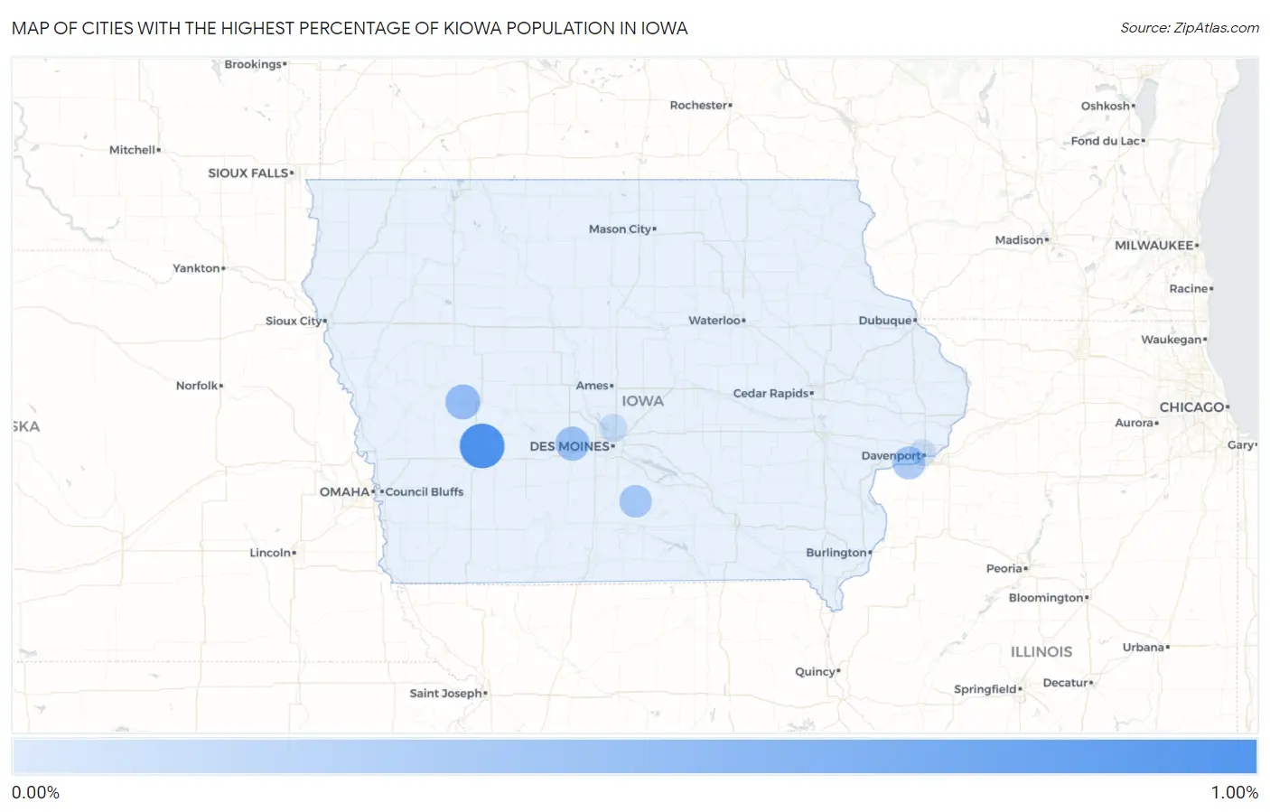 Cities with the Highest Percentage of Kiowa Population in Iowa Map