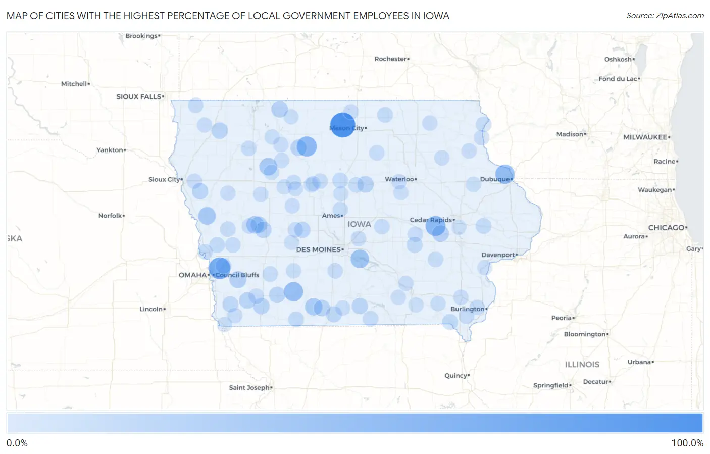 Cities with the Highest Percentage of Local Government Employees in Iowa Map