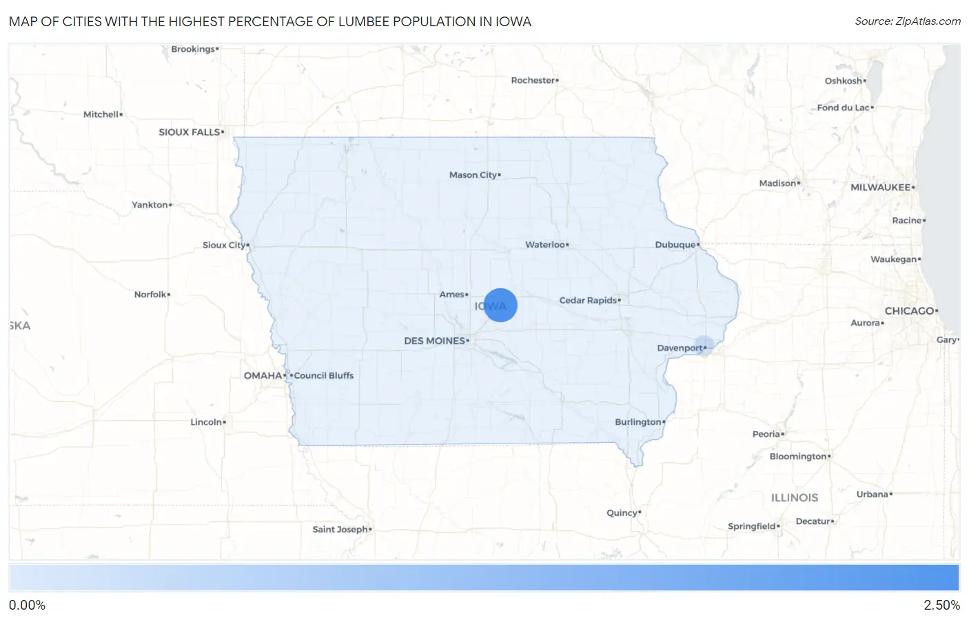 Cities with the Highest Percentage of Lumbee Population in Iowa Map