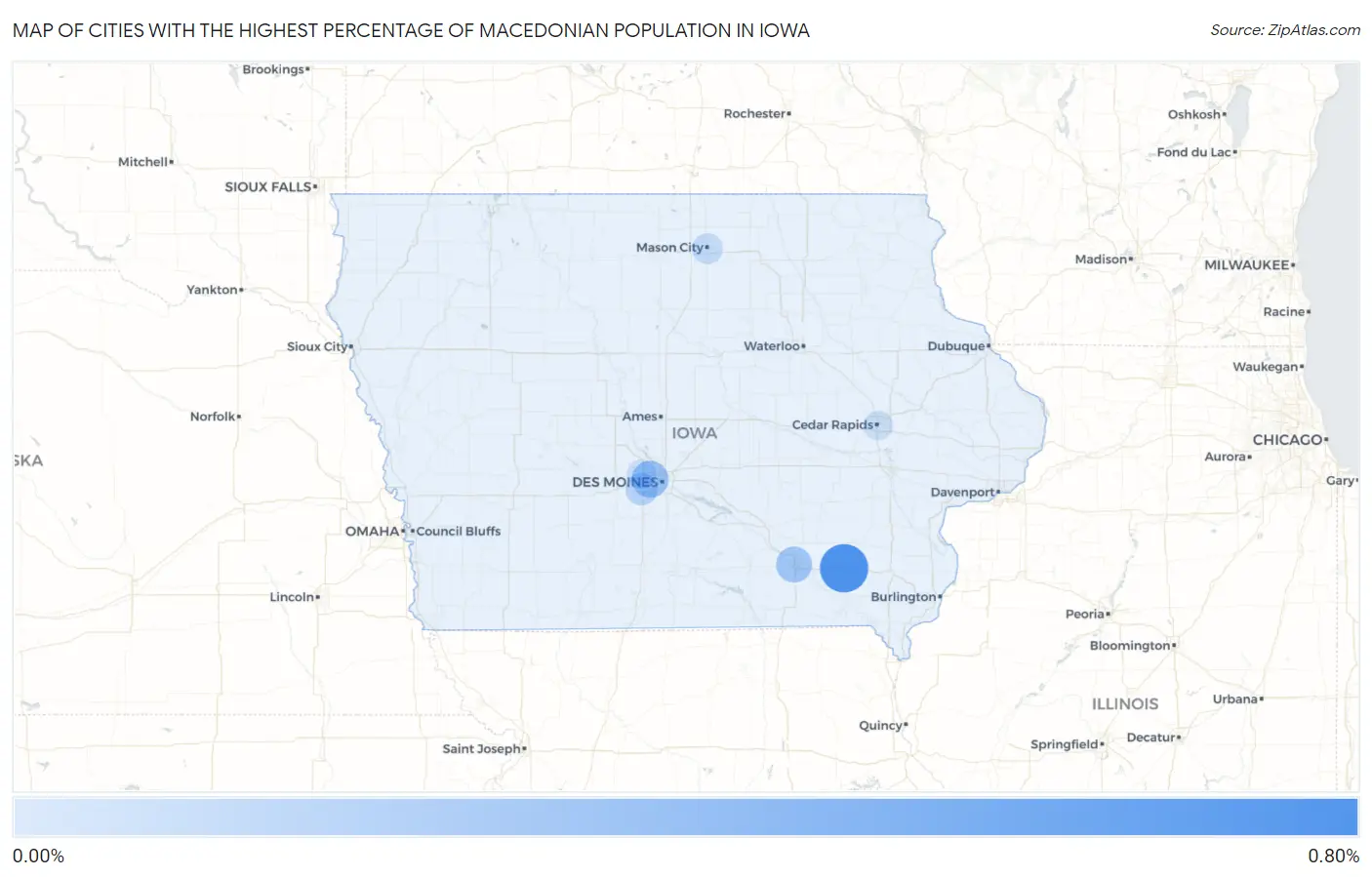 Cities with the Highest Percentage of Macedonian Population in Iowa Map