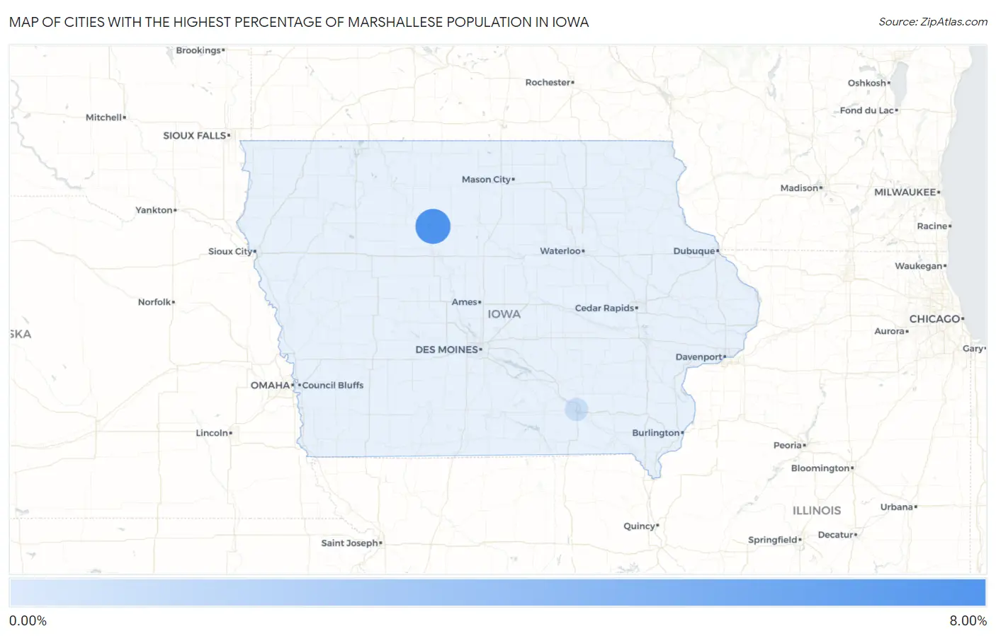 Cities with the Highest Percentage of Marshallese Population in Iowa Map