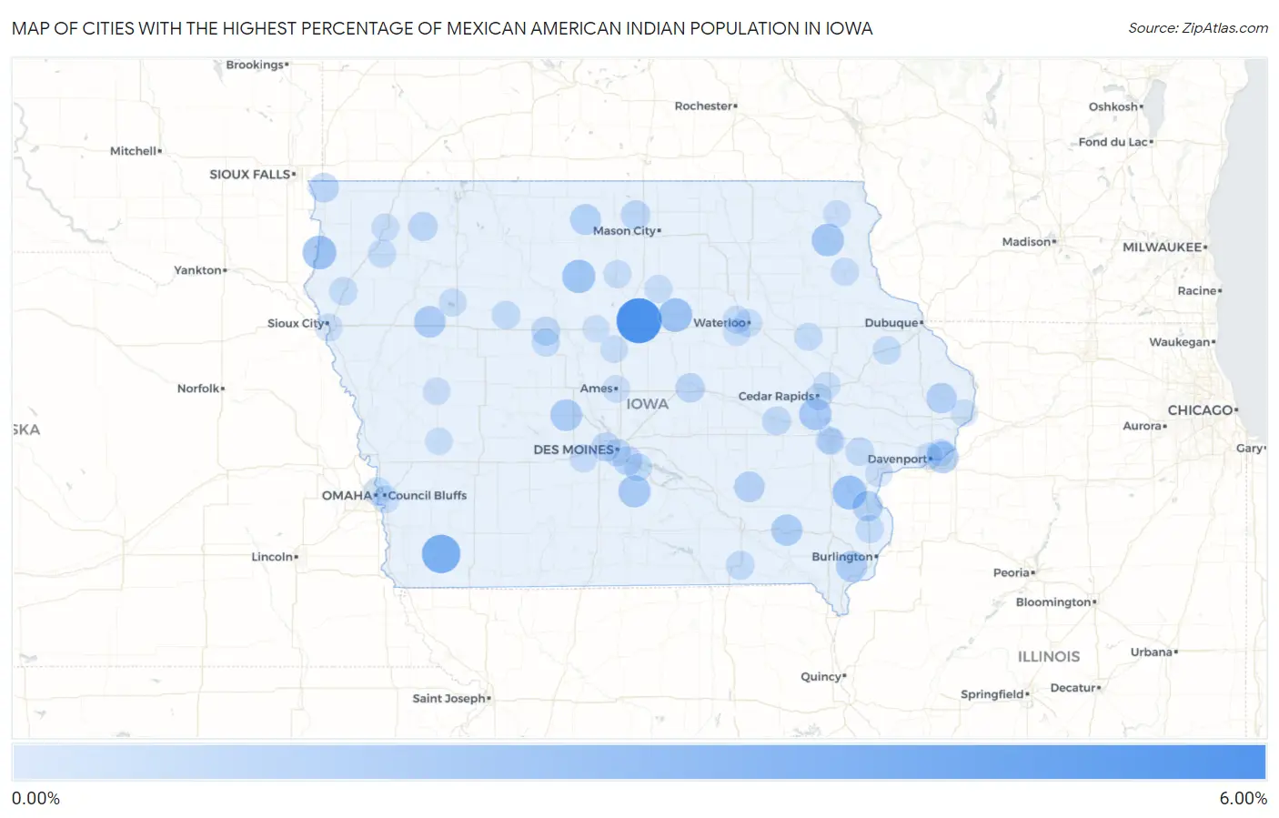 Cities with the Highest Percentage of Mexican American Indian Population in Iowa Map