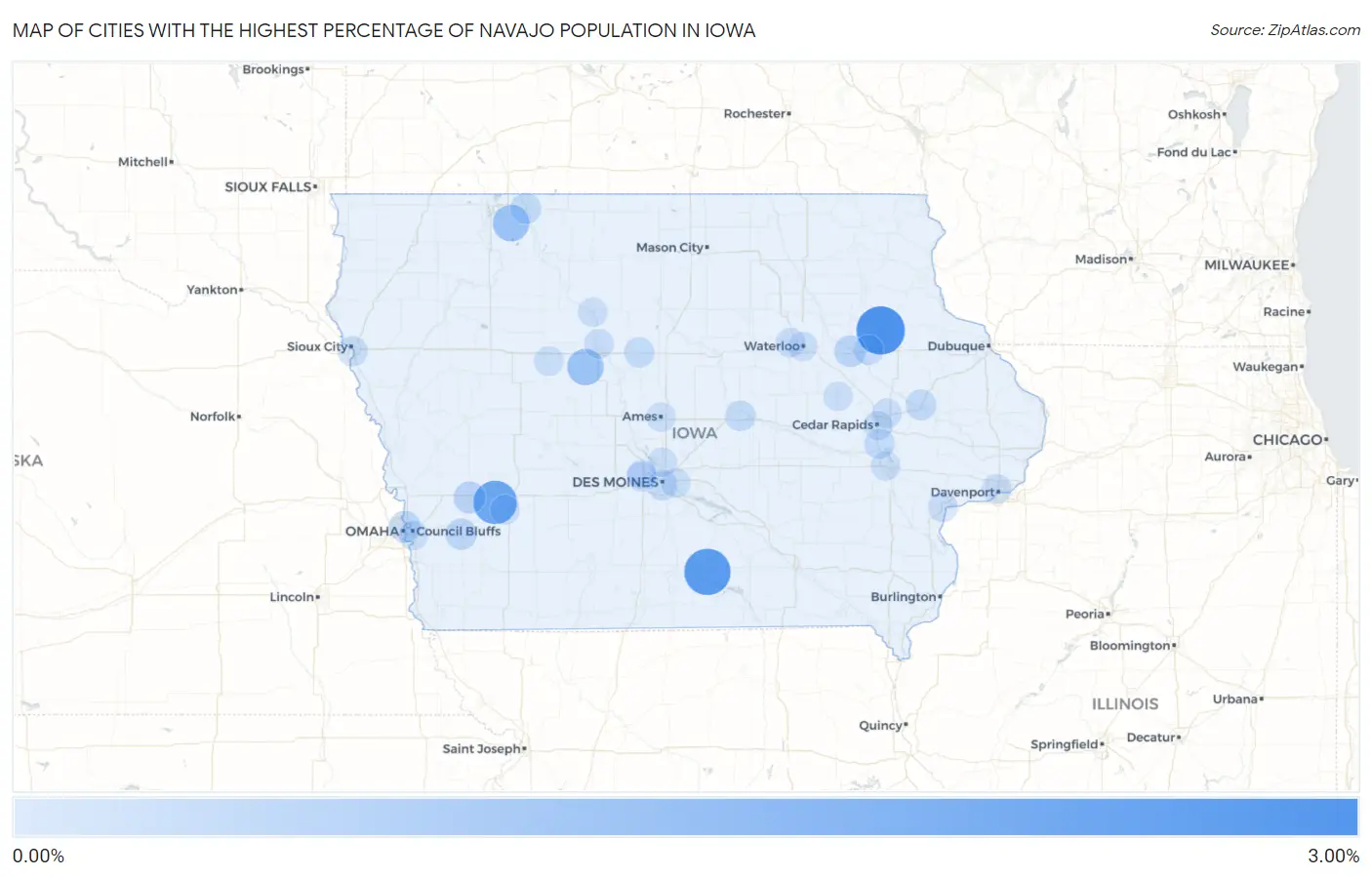 Cities with the Highest Percentage of Navajo Population in Iowa Map