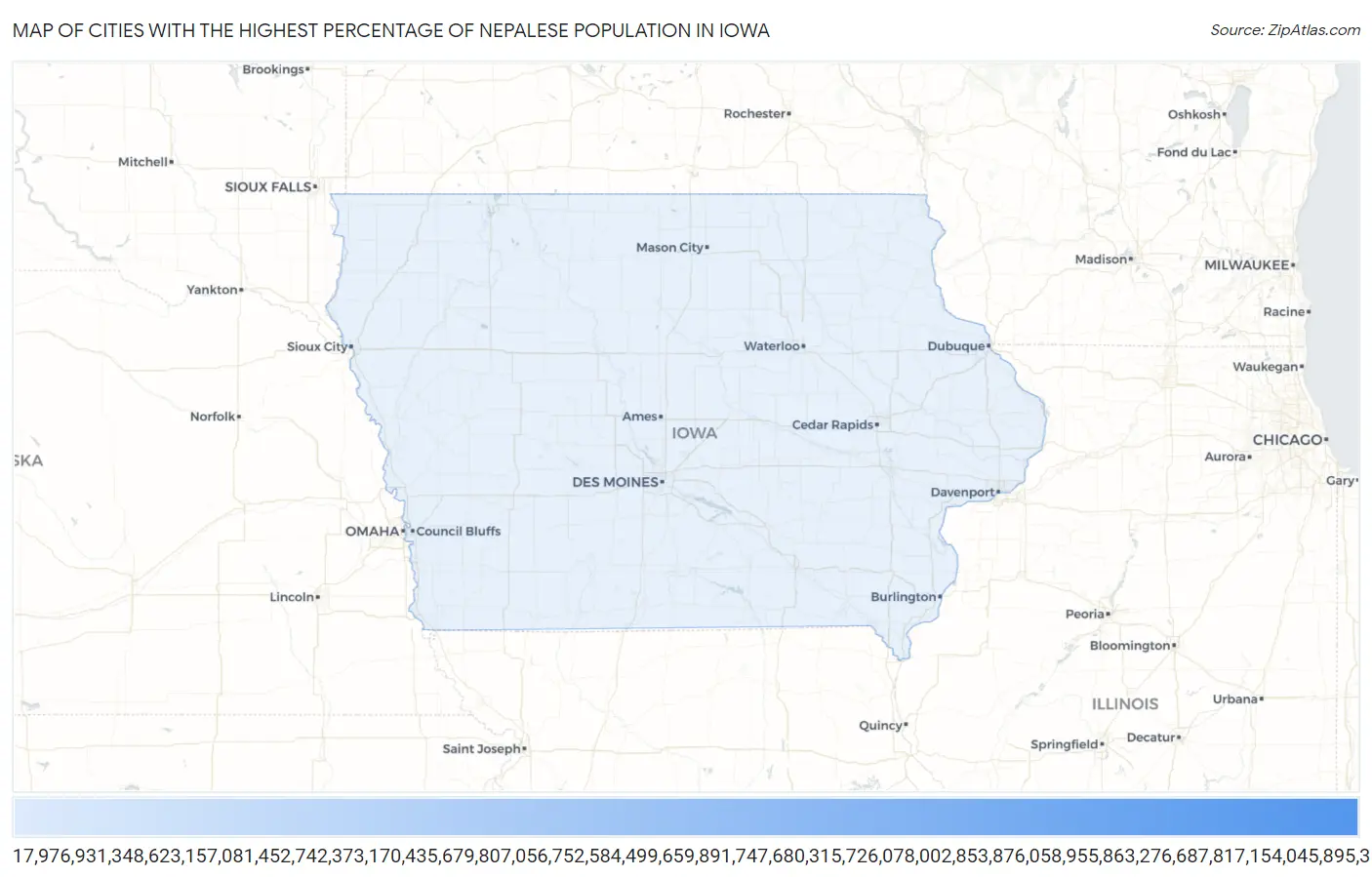 Cities with the Highest Percentage of Nepalese Population in Iowa Map