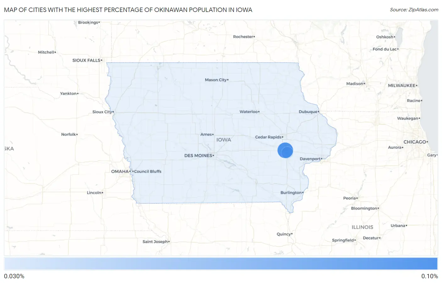 Cities with the Highest Percentage of Okinawan Population in Iowa Map