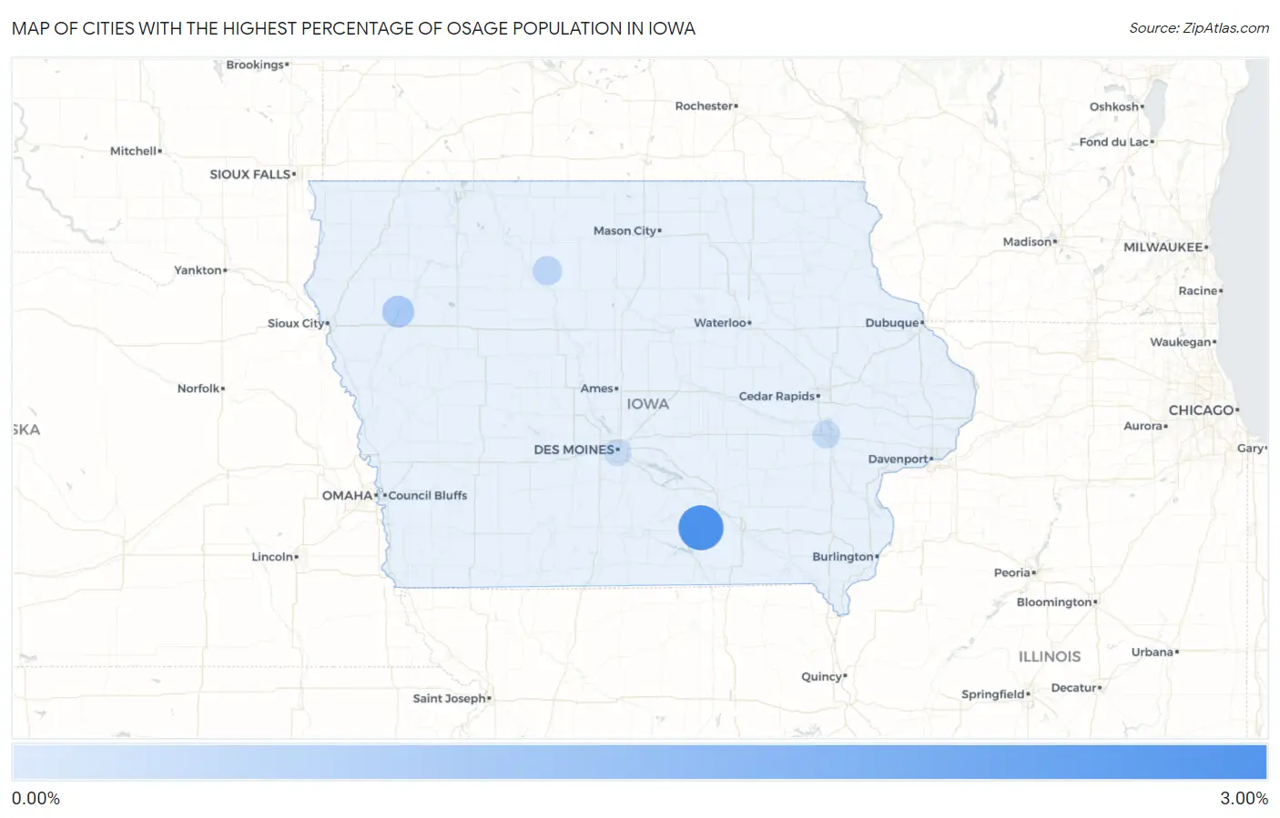 Cities with the Highest Percentage of Osage Population in Iowa Map