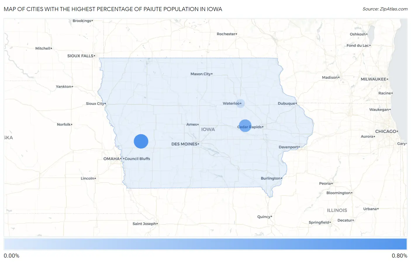 Cities with the Highest Percentage of Paiute Population in Iowa Map
