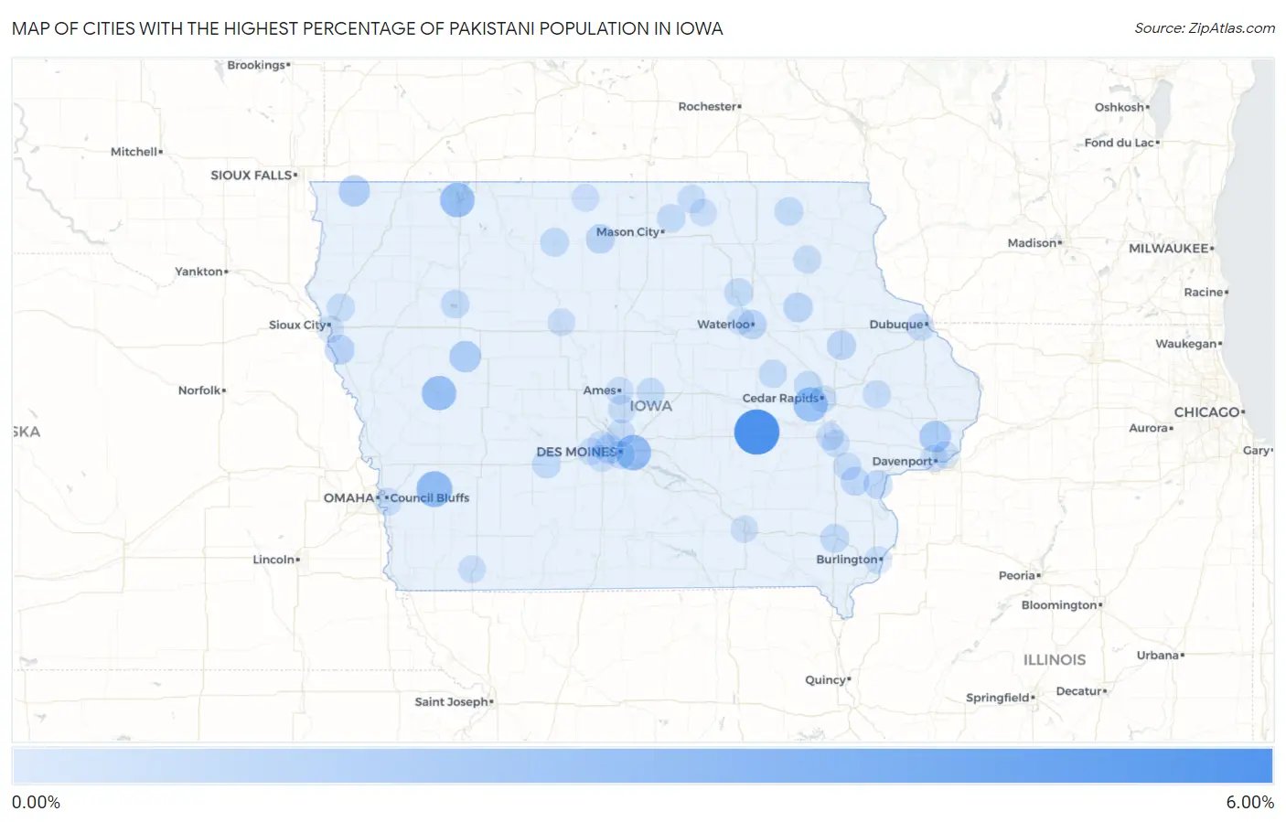 Cities with the Highest Percentage of Pakistani Population in Iowa Map