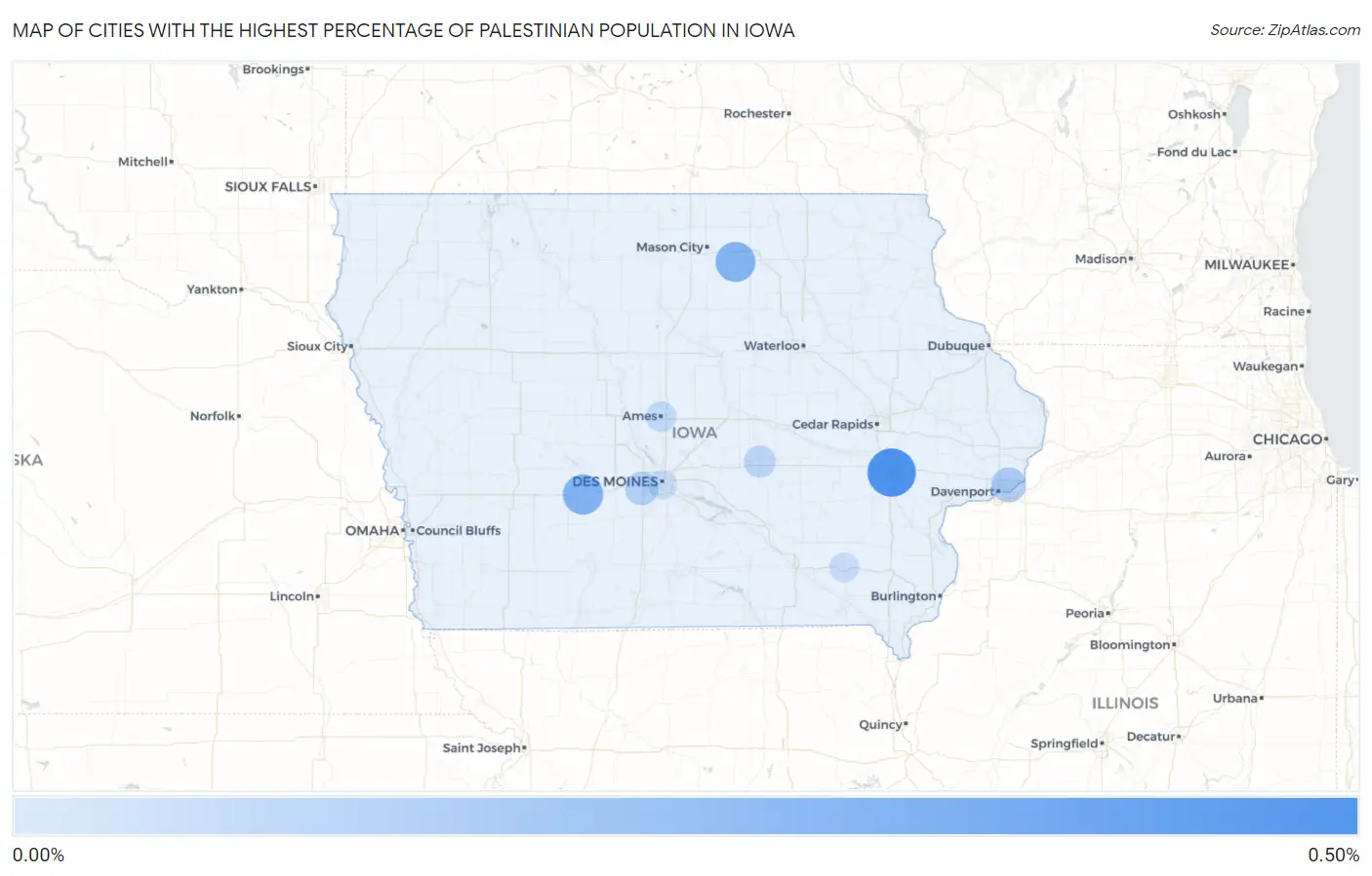 Cities with the Highest Percentage of Palestinian Population in Iowa Map