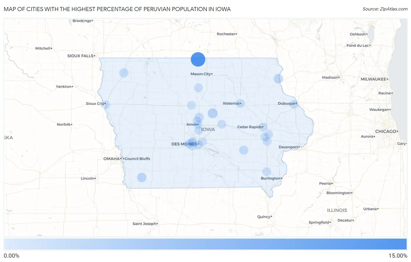 Cities with the Highest Percentage of Peruvian Population in Iowa Map