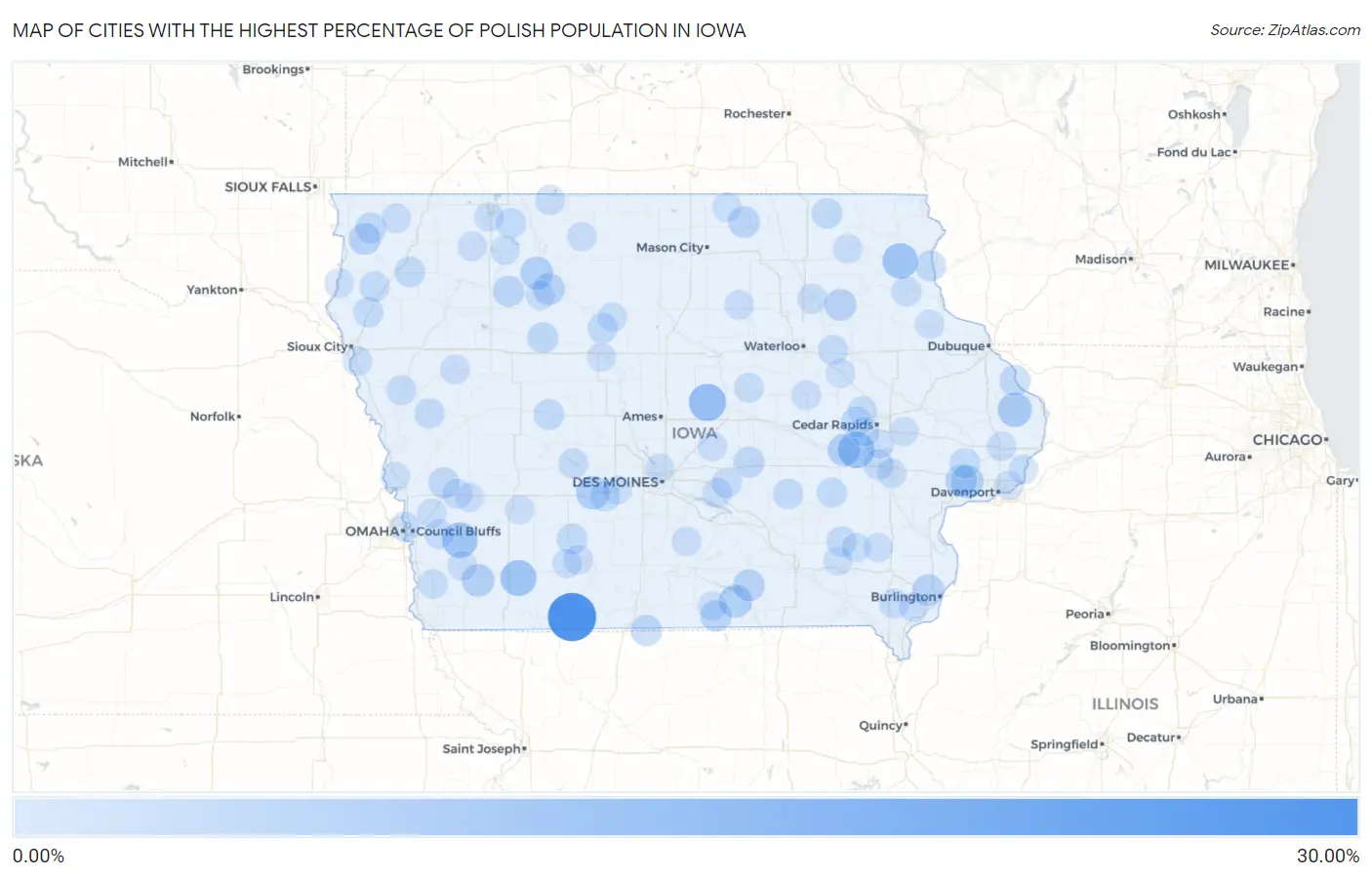 Cities with the Highest Percentage of Polish Population in Iowa Map