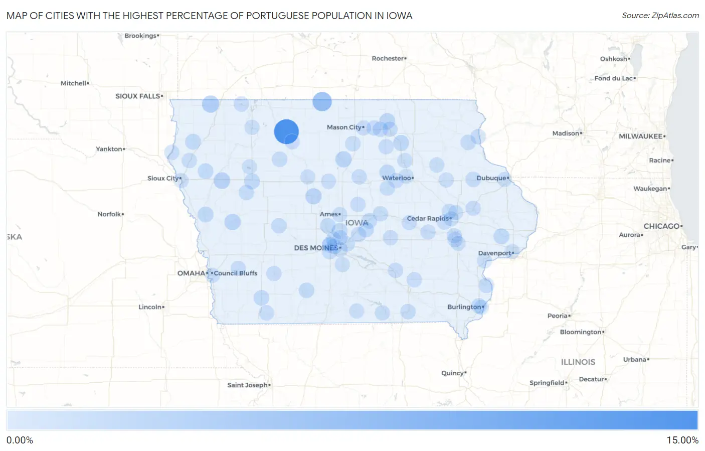 Cities with the Highest Percentage of Portuguese Population in Iowa Map