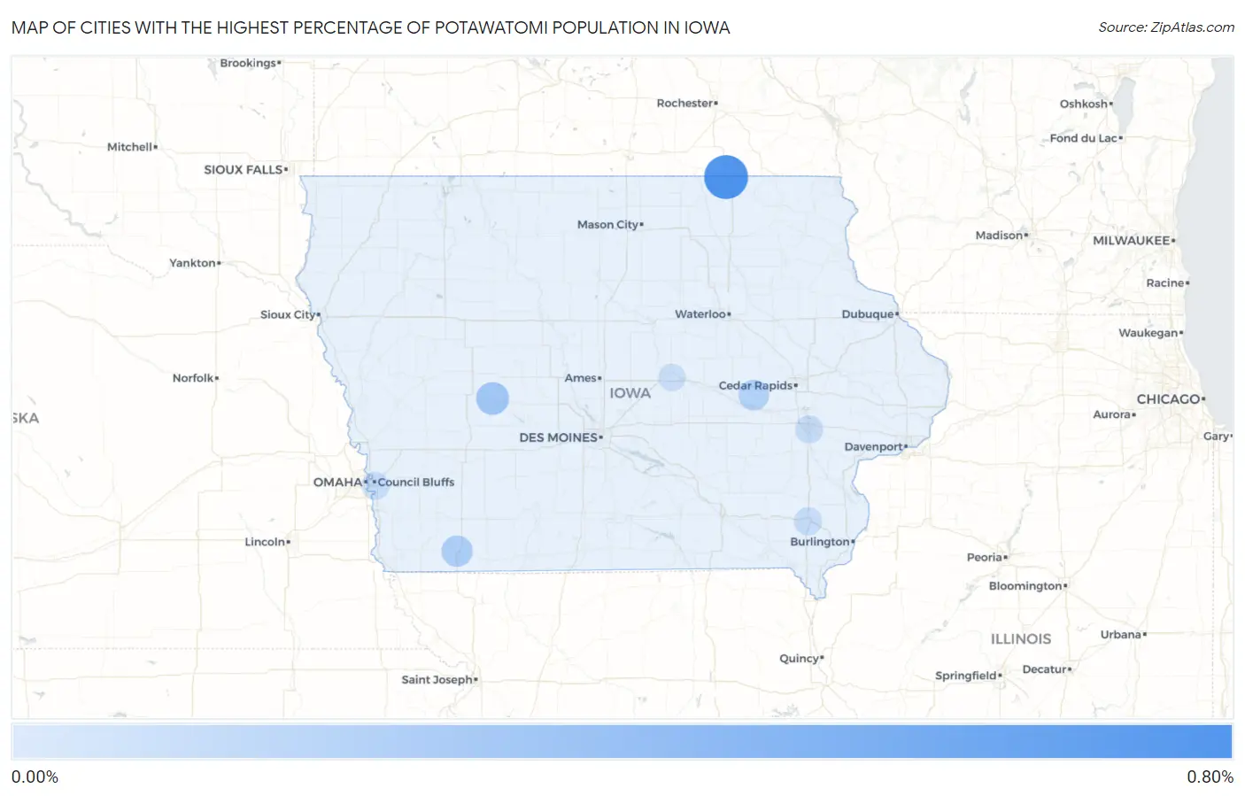 Cities with the Highest Percentage of Potawatomi Population in Iowa Map