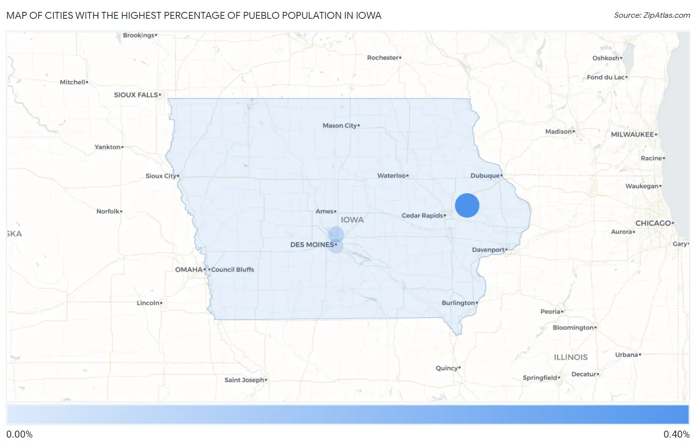 Cities with the Highest Percentage of Pueblo Population in Iowa Map