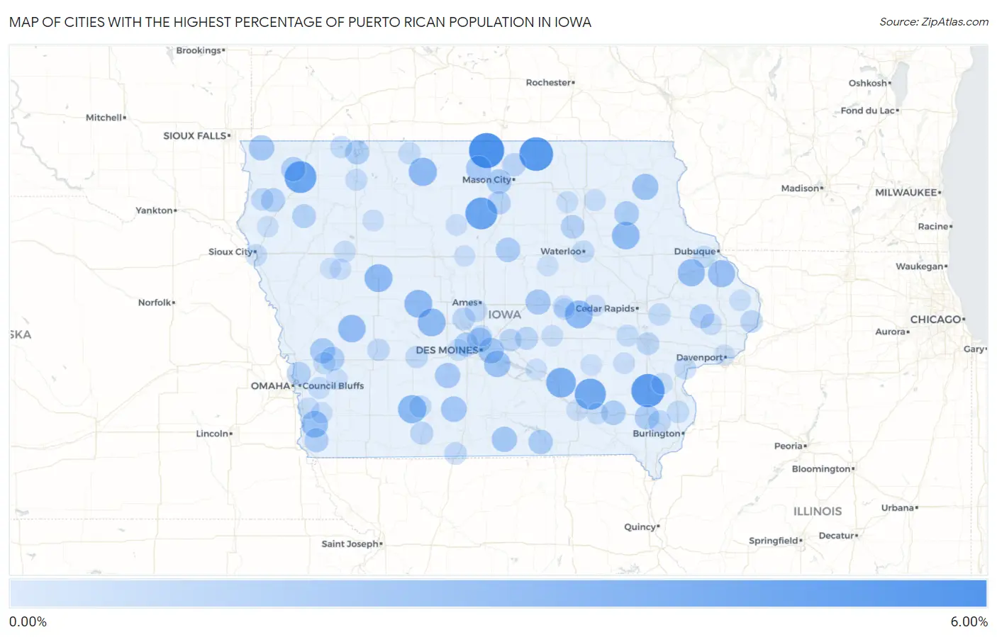 Cities with the Highest Percentage of Puerto Rican Population in Iowa Map