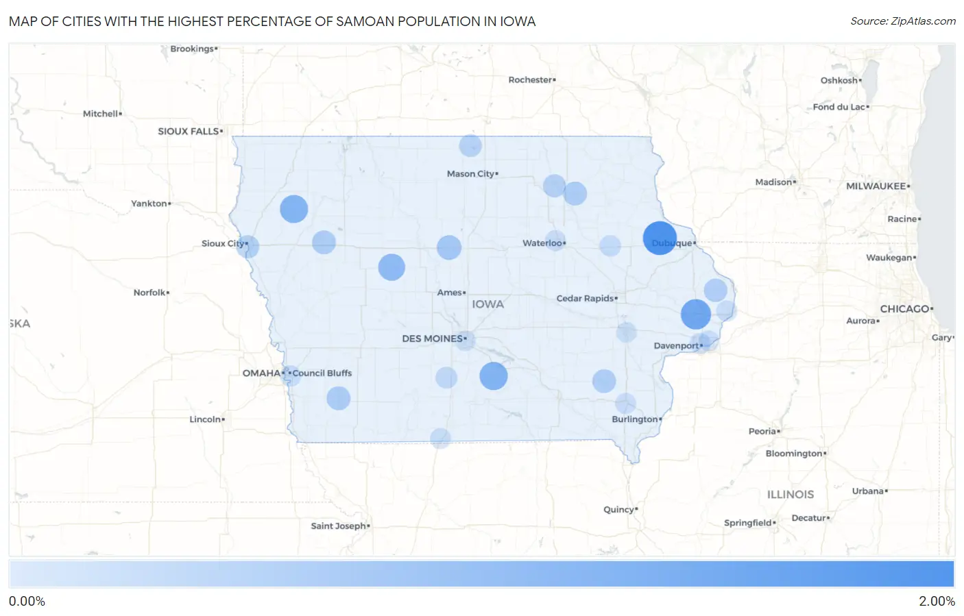 Cities with the Highest Percentage of Samoan Population in Iowa Map