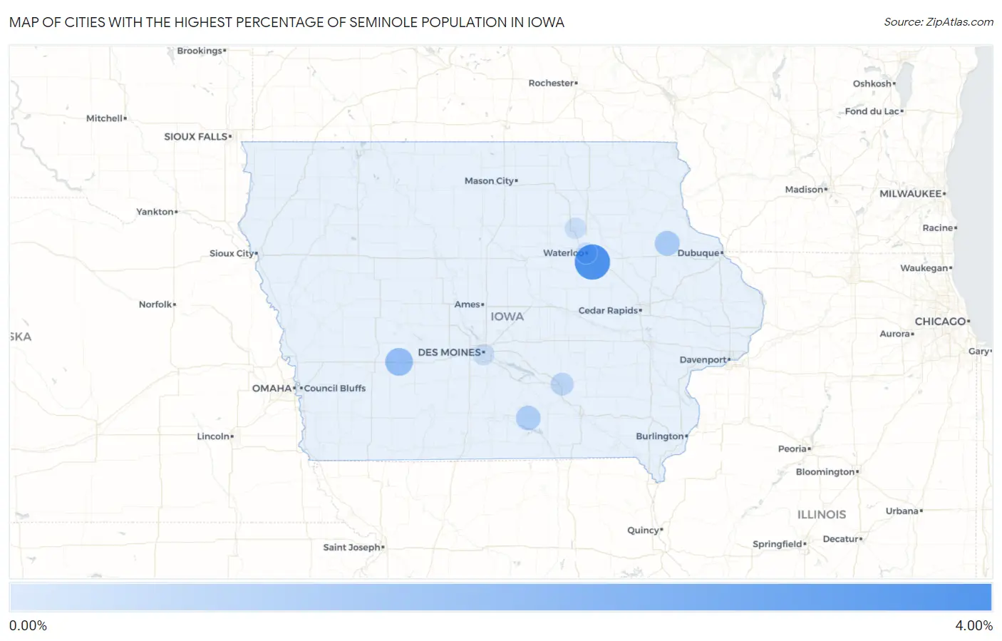 Cities with the Highest Percentage of Seminole Population in Iowa Map