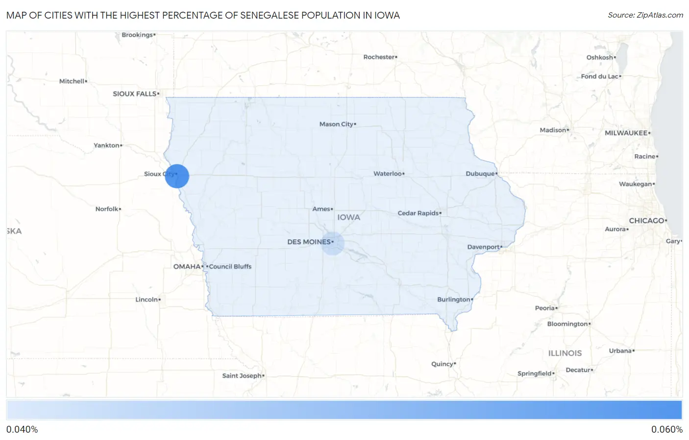 Cities with the Highest Percentage of Senegalese Population in Iowa Map