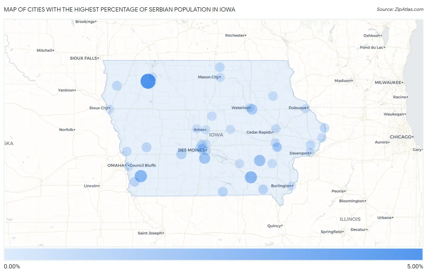 Cities with the Highest Percentage of Serbian Population in Iowa Map