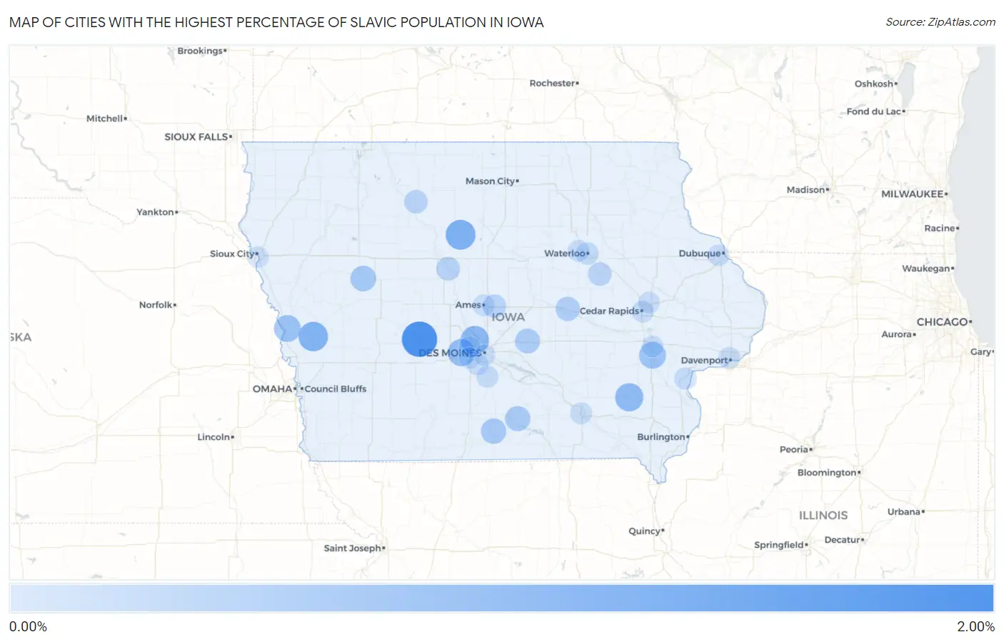 Cities with the Highest Percentage of Slavic Population in Iowa Map