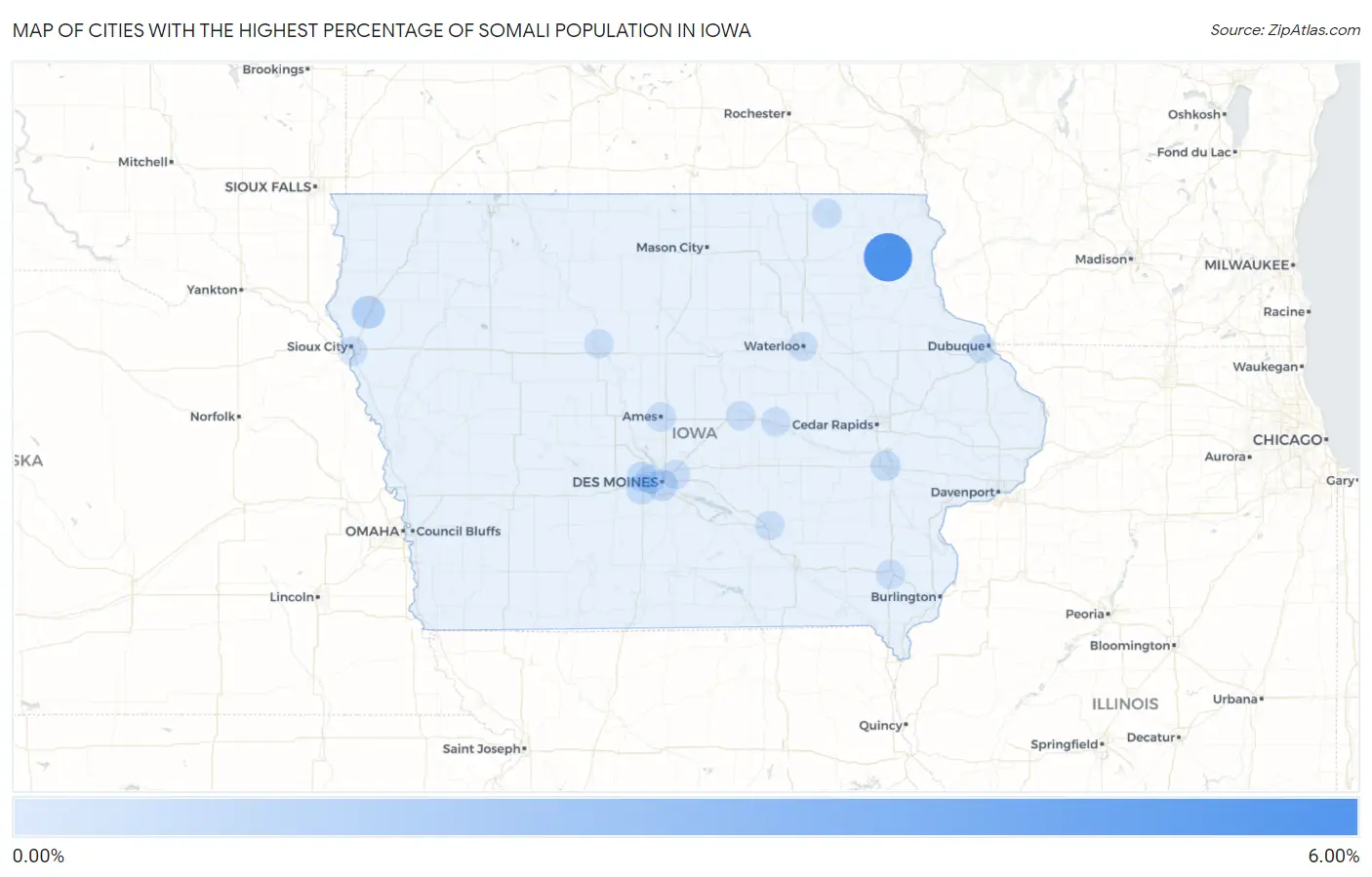 Cities with the Highest Percentage of Somali Population in Iowa Map