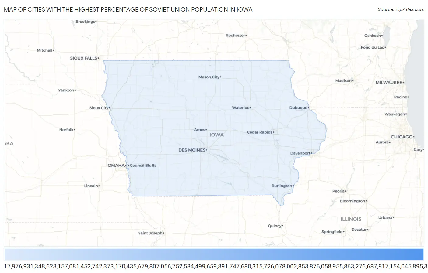 Cities with the Highest Percentage of Soviet Union Population in Iowa Map
