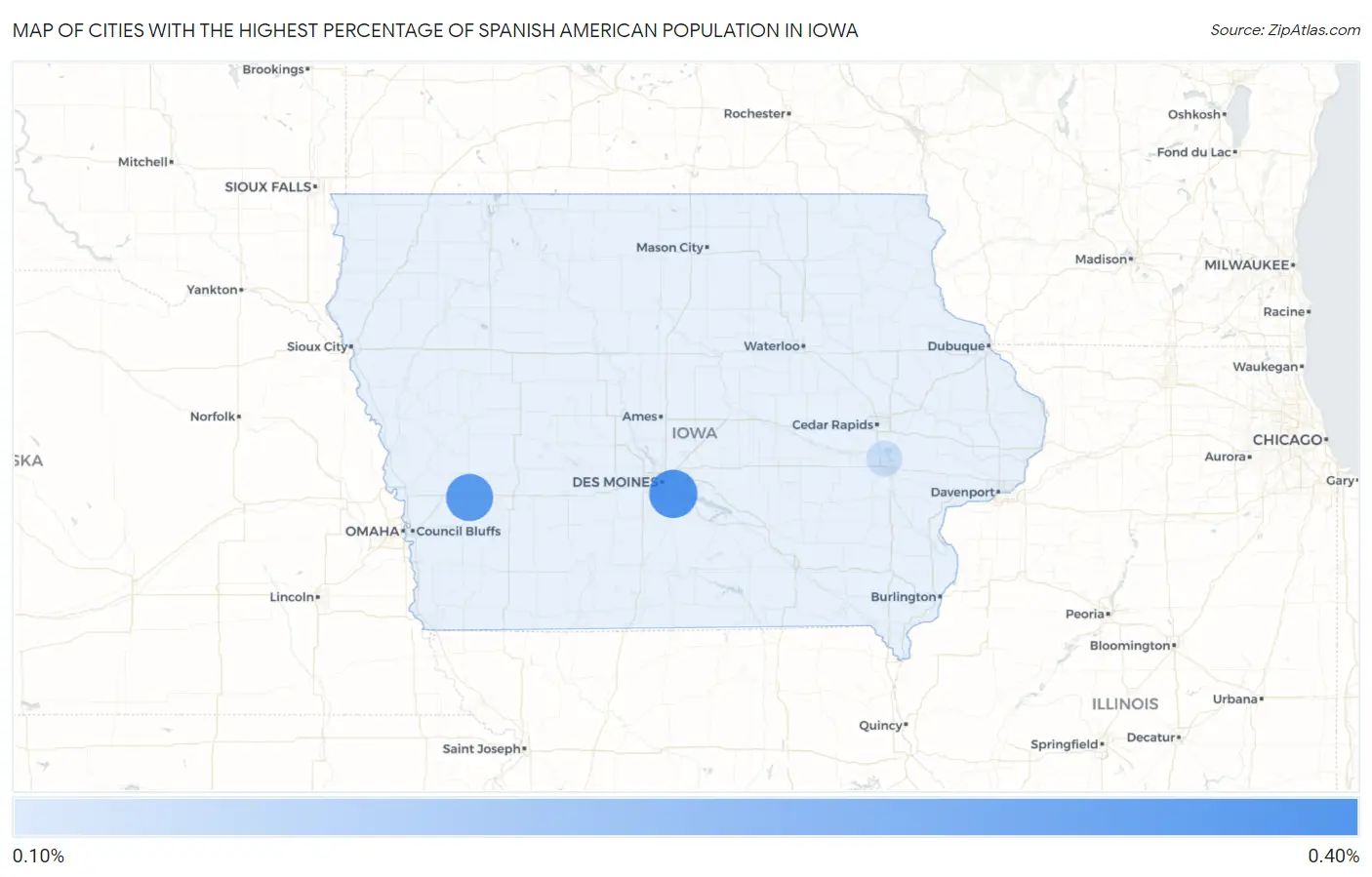 Cities with the Highest Percentage of Spanish American Population in Iowa Map