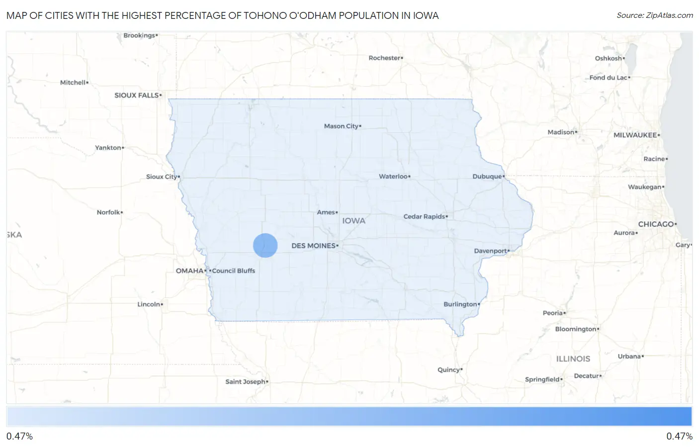 Cities with the Highest Percentage of Tohono O'Odham Population in Iowa Map