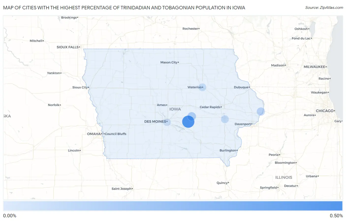 Cities with the Highest Percentage of Trinidadian and Tobagonian Population in Iowa Map