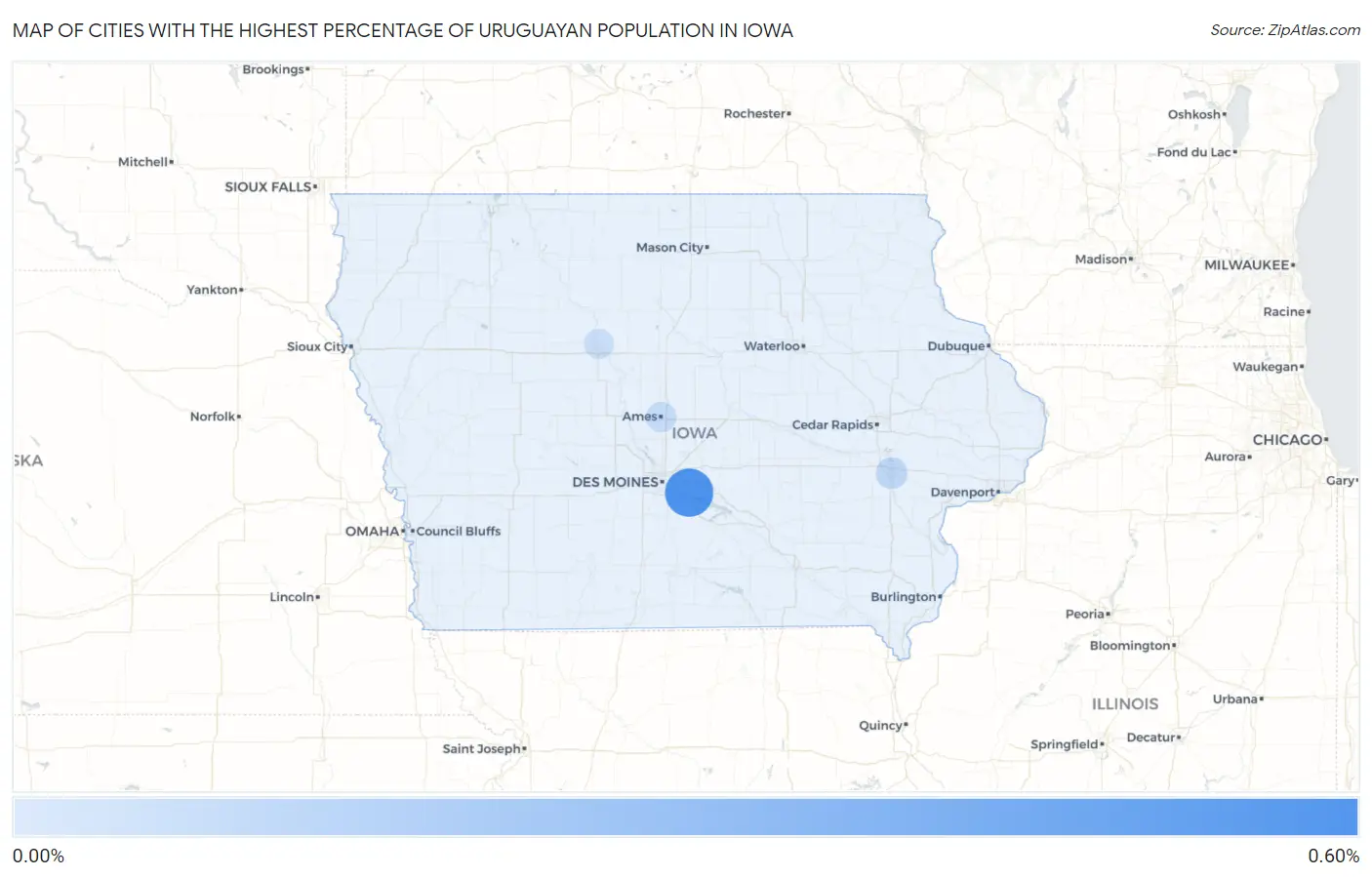 Cities with the Highest Percentage of Uruguayan Population in Iowa Map