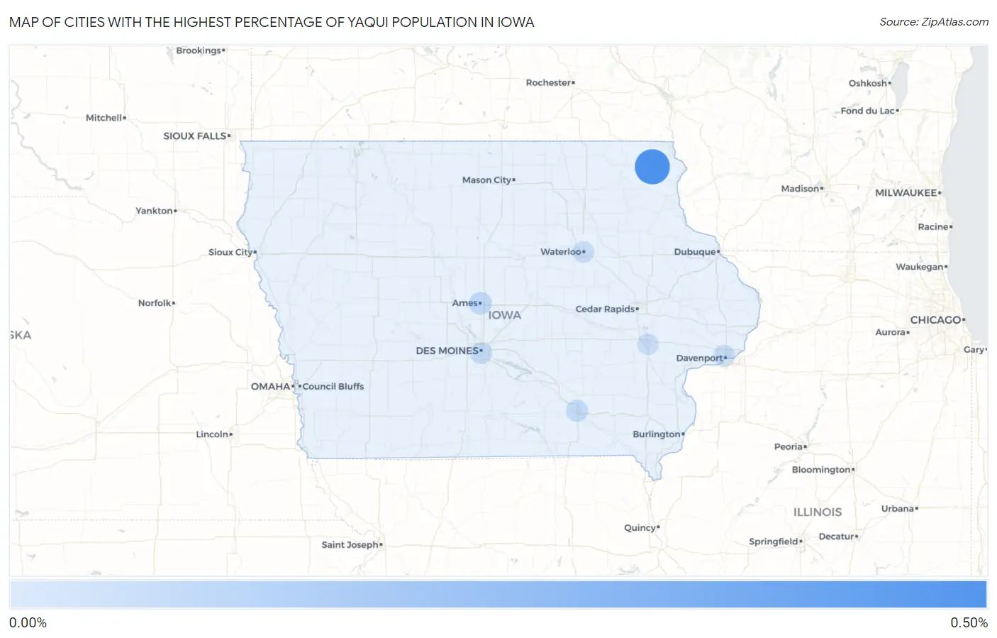 Cities with the Highest Percentage of Yaqui Population in Iowa Map