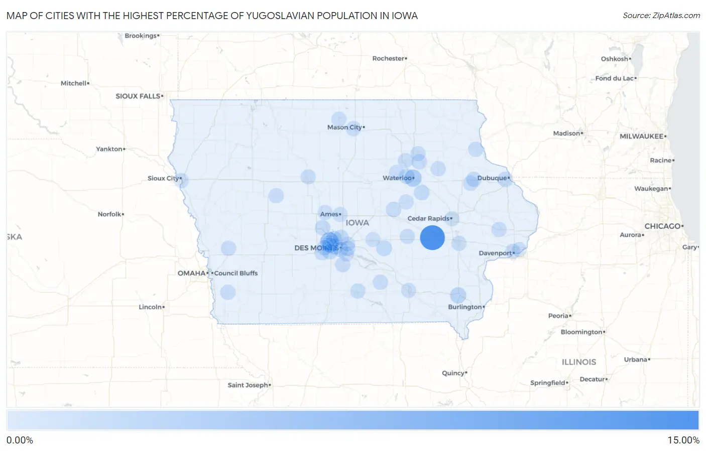 Cities with the Highest Percentage of Yugoslavian Population in Iowa Map