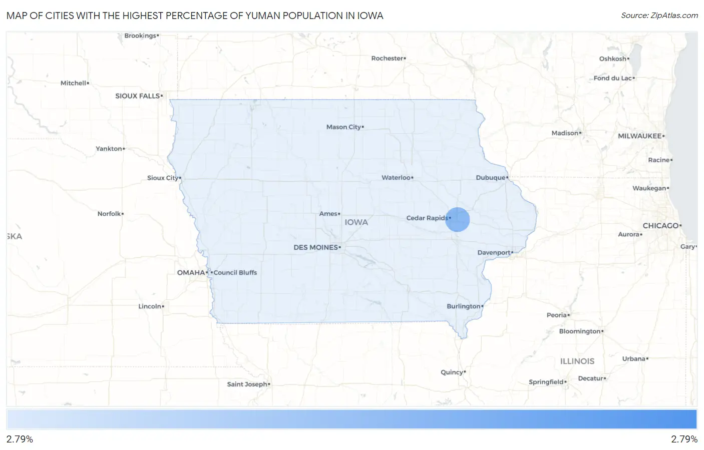 Cities with the Highest Percentage of Yuman Population in Iowa Map