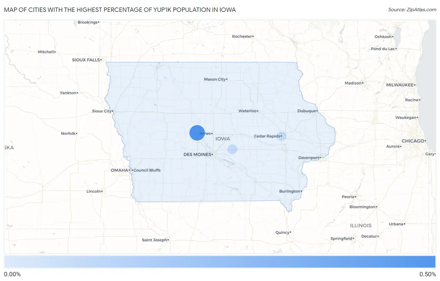 Cities with the Highest Percentage of Yup'ik Population in Iowa Map