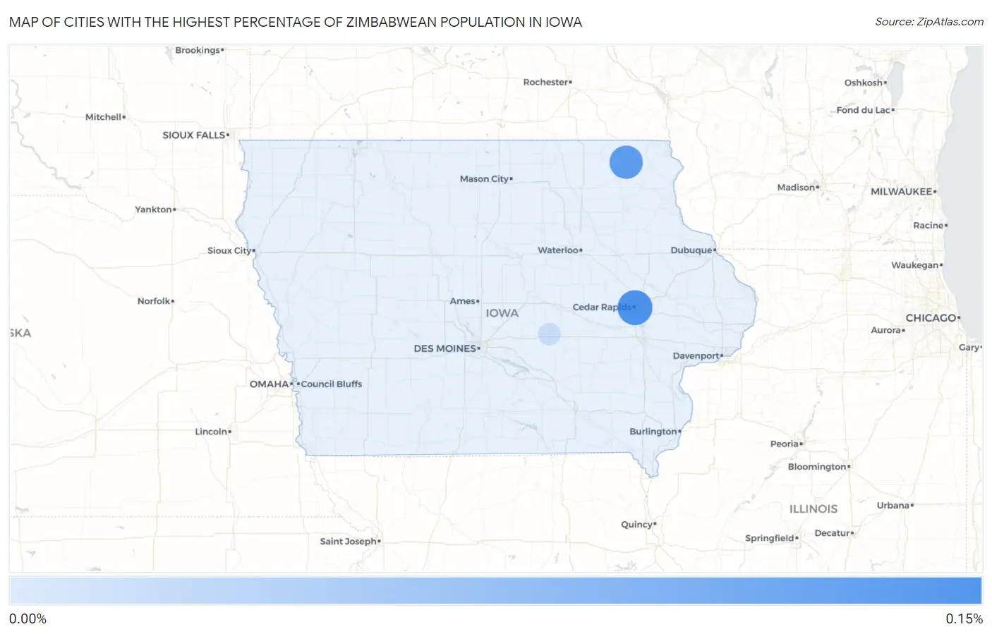 Cities with the Highest Percentage of Zimbabwean Population in Iowa Map