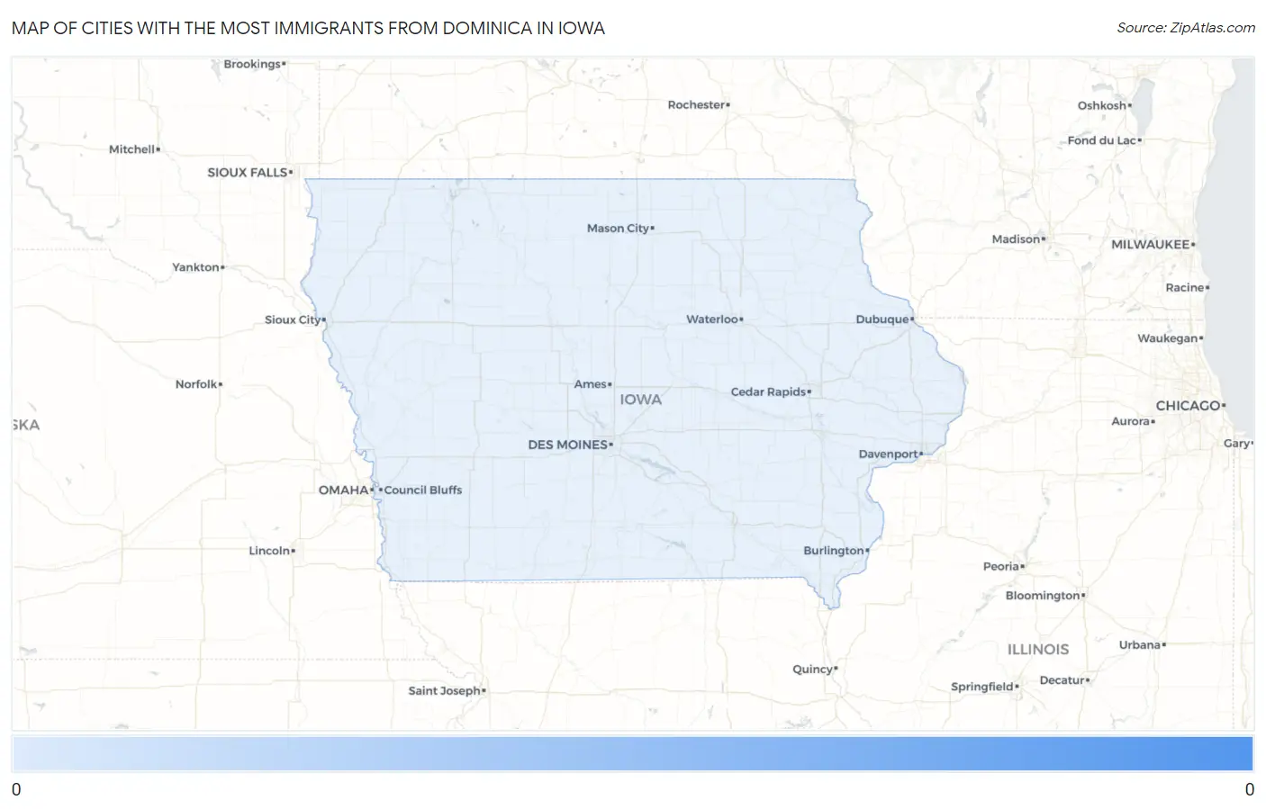 Cities with the Most Immigrants from Dominica in Iowa Map