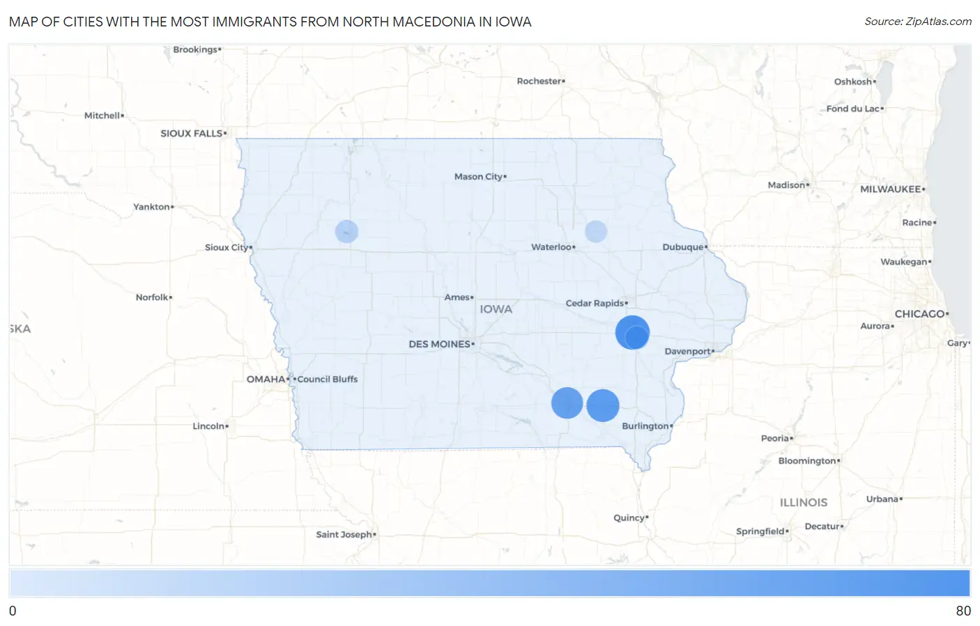 Cities with the Most Immigrants from North Macedonia in Iowa Map