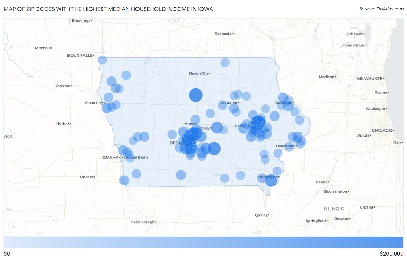 Zip Codes with the Highest Median Household Income in Iowa Map