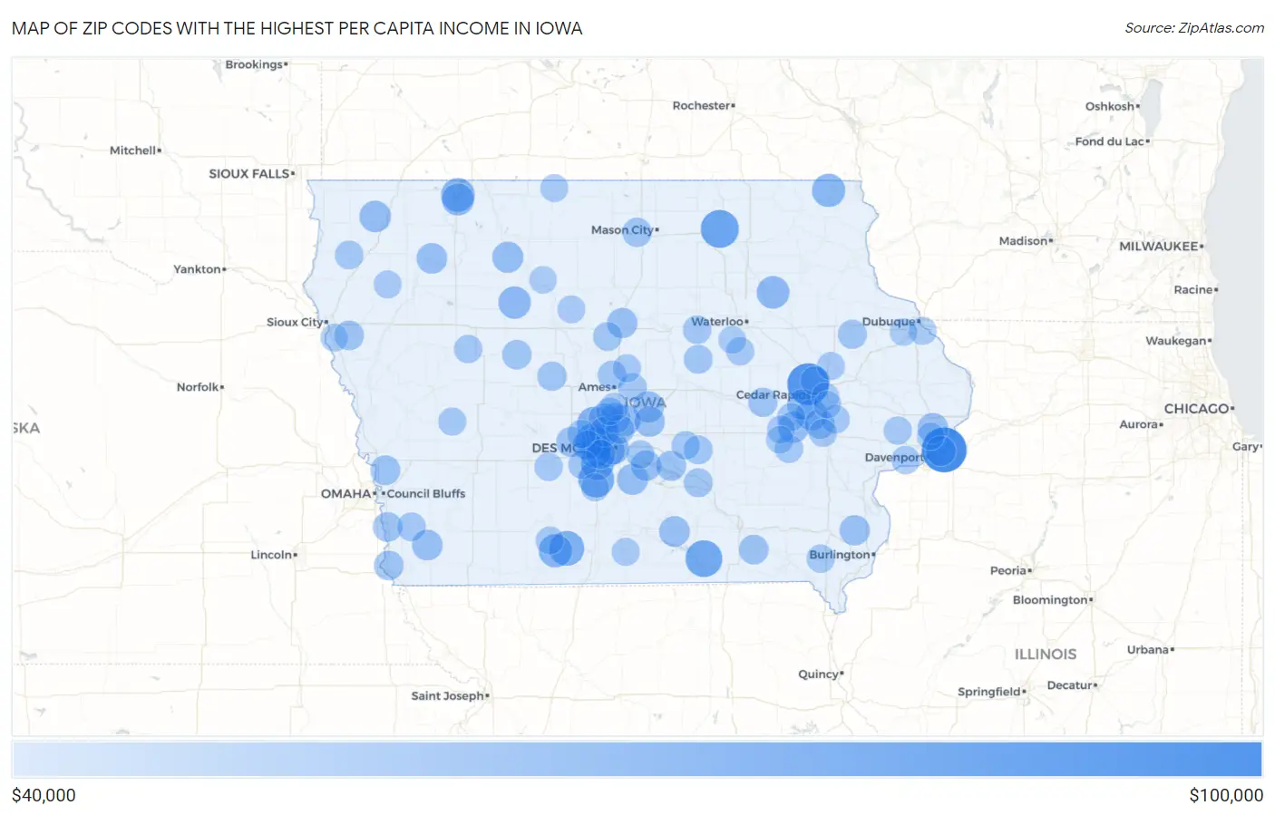 Zip Codes with the Highest Per Capita Income in Iowa Map