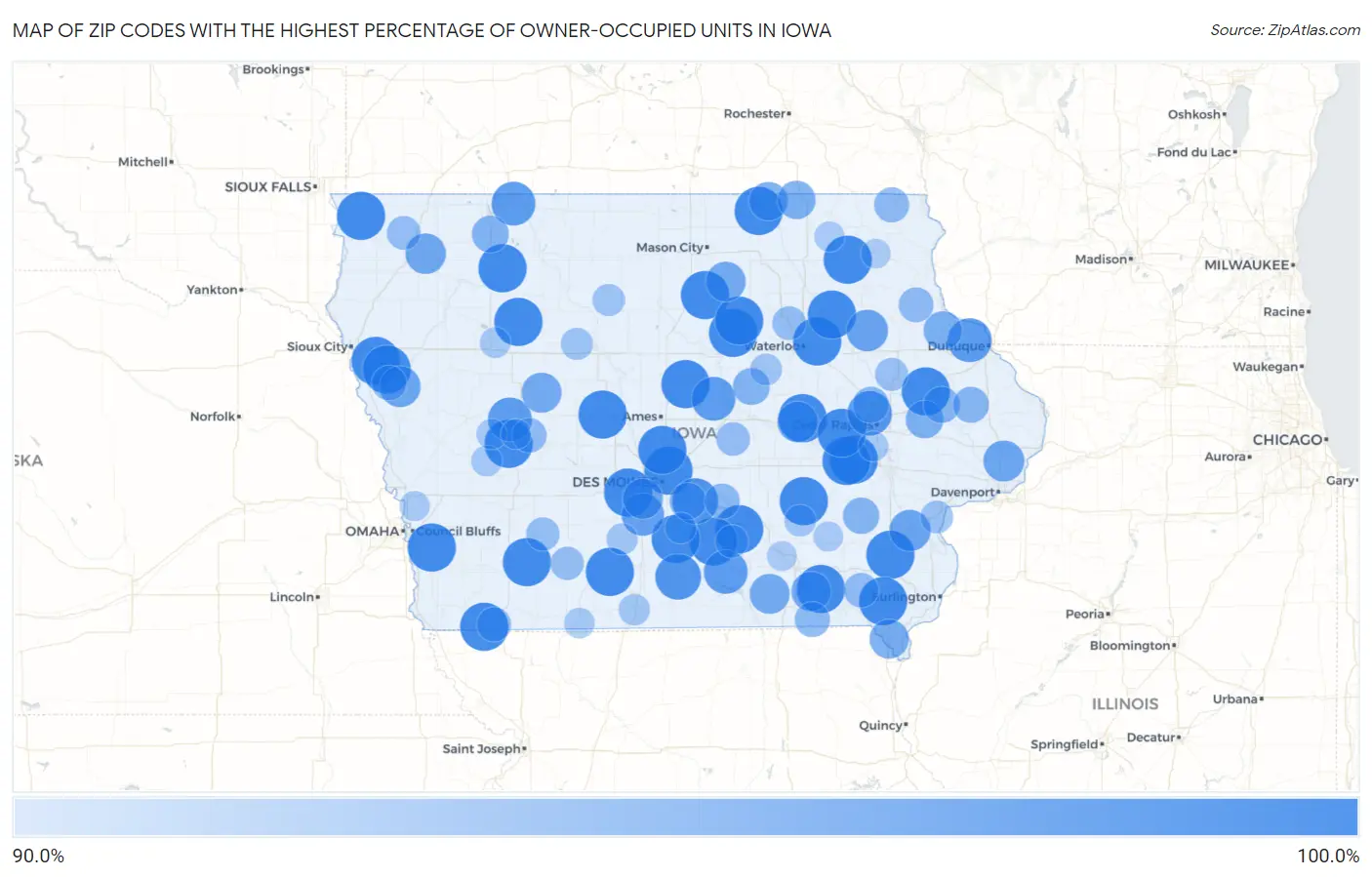 Zip Codes with the Highest Percentage of Owner-Occupied Units in Iowa Map