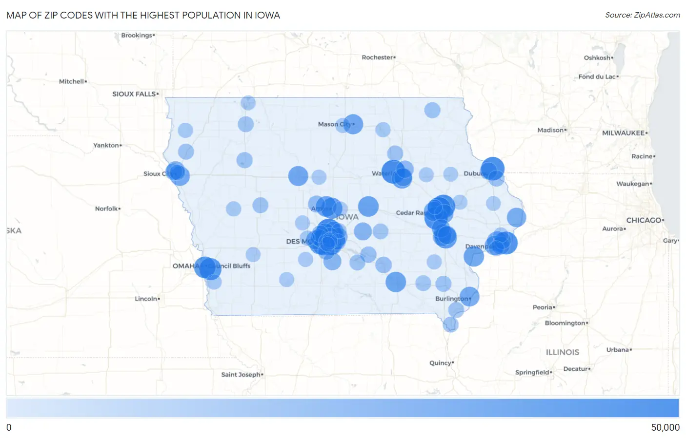 Zip Codes with the Highest Population in Iowa Map