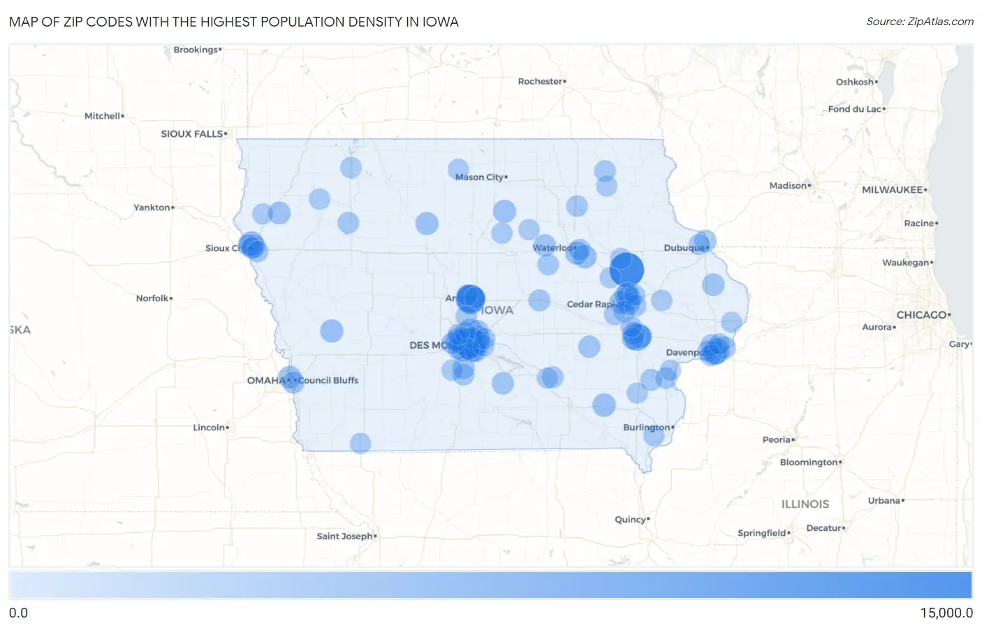 Zip Codes with the Highest Population Density in Iowa Map