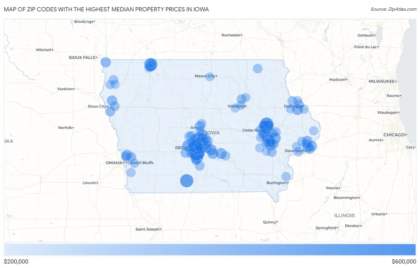 Zip Codes with the Highest Median Property Prices in Iowa Map