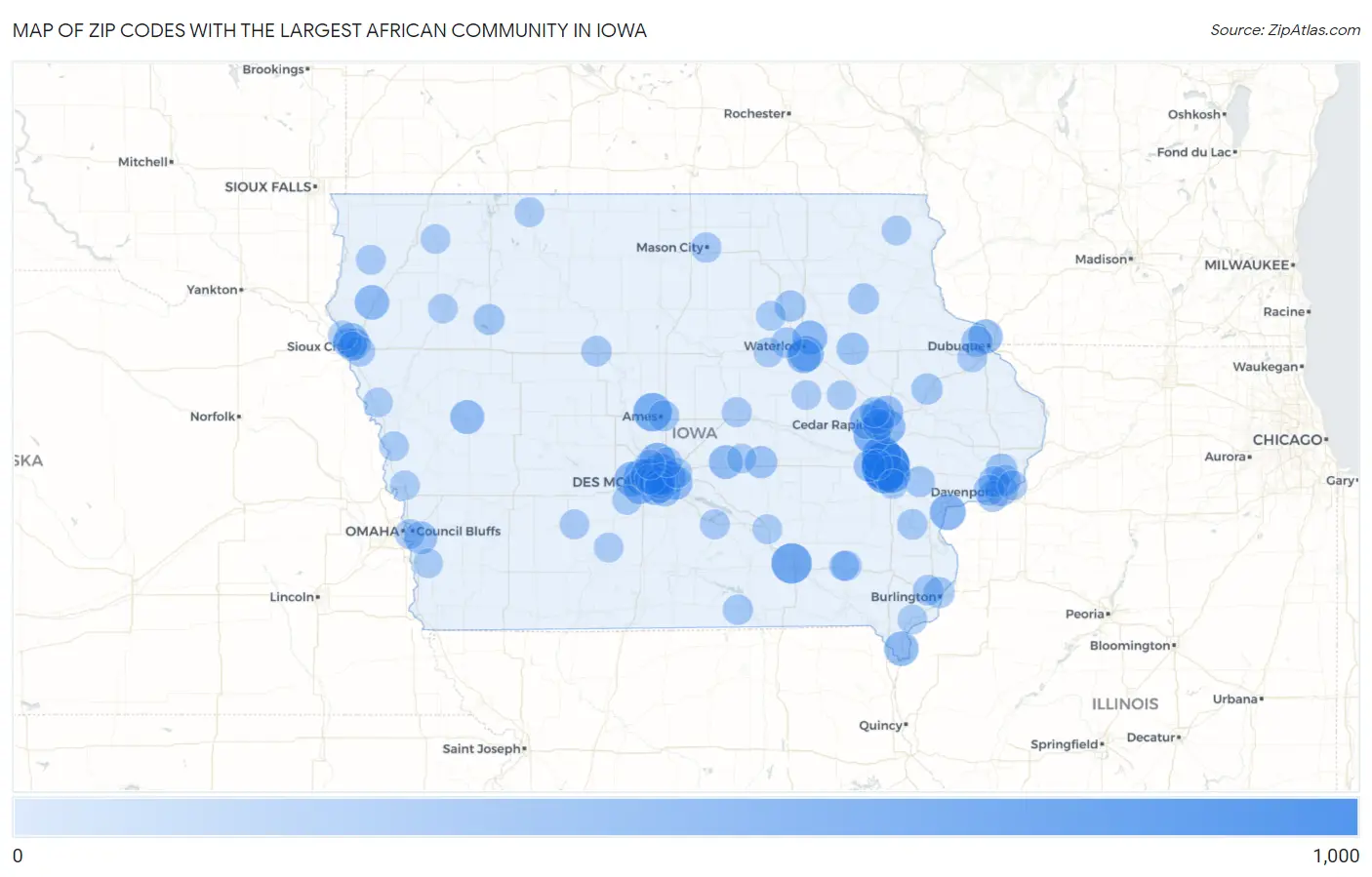 Zip Codes with the Largest African Community in Iowa Map