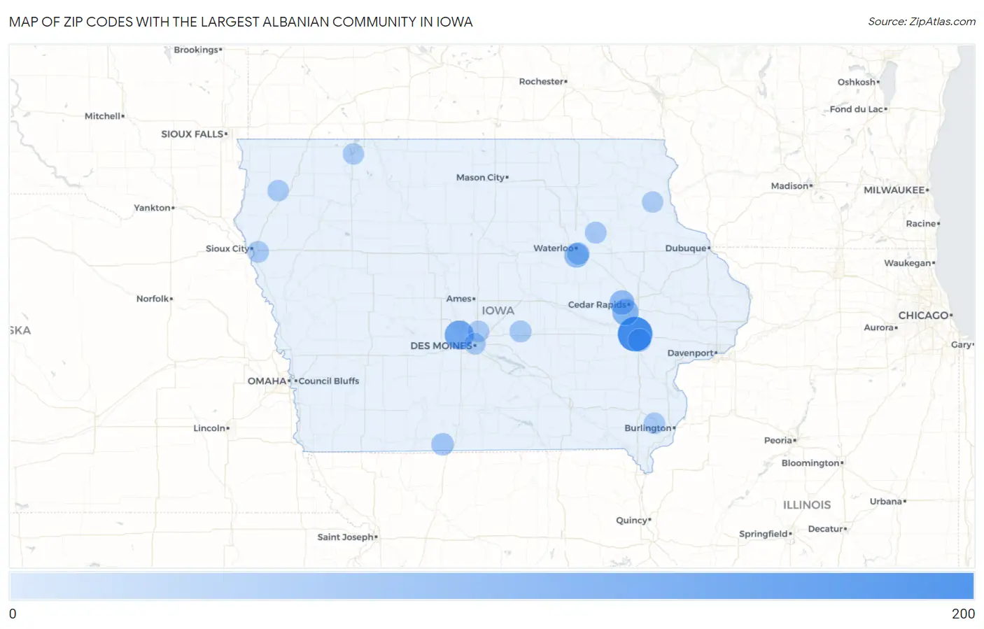 Zip Codes with the Largest Albanian Community in Iowa Map