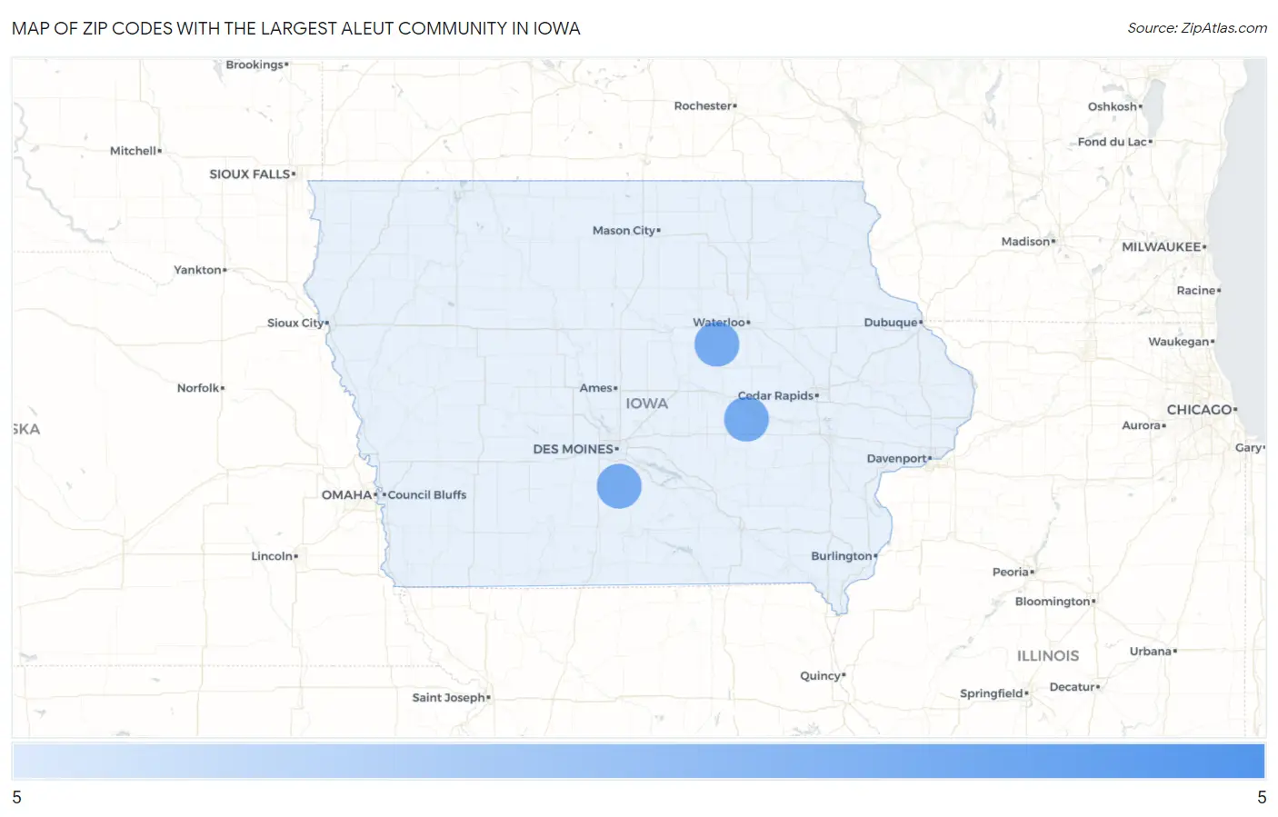 Zip Codes with the Largest Aleut Community in Iowa Map