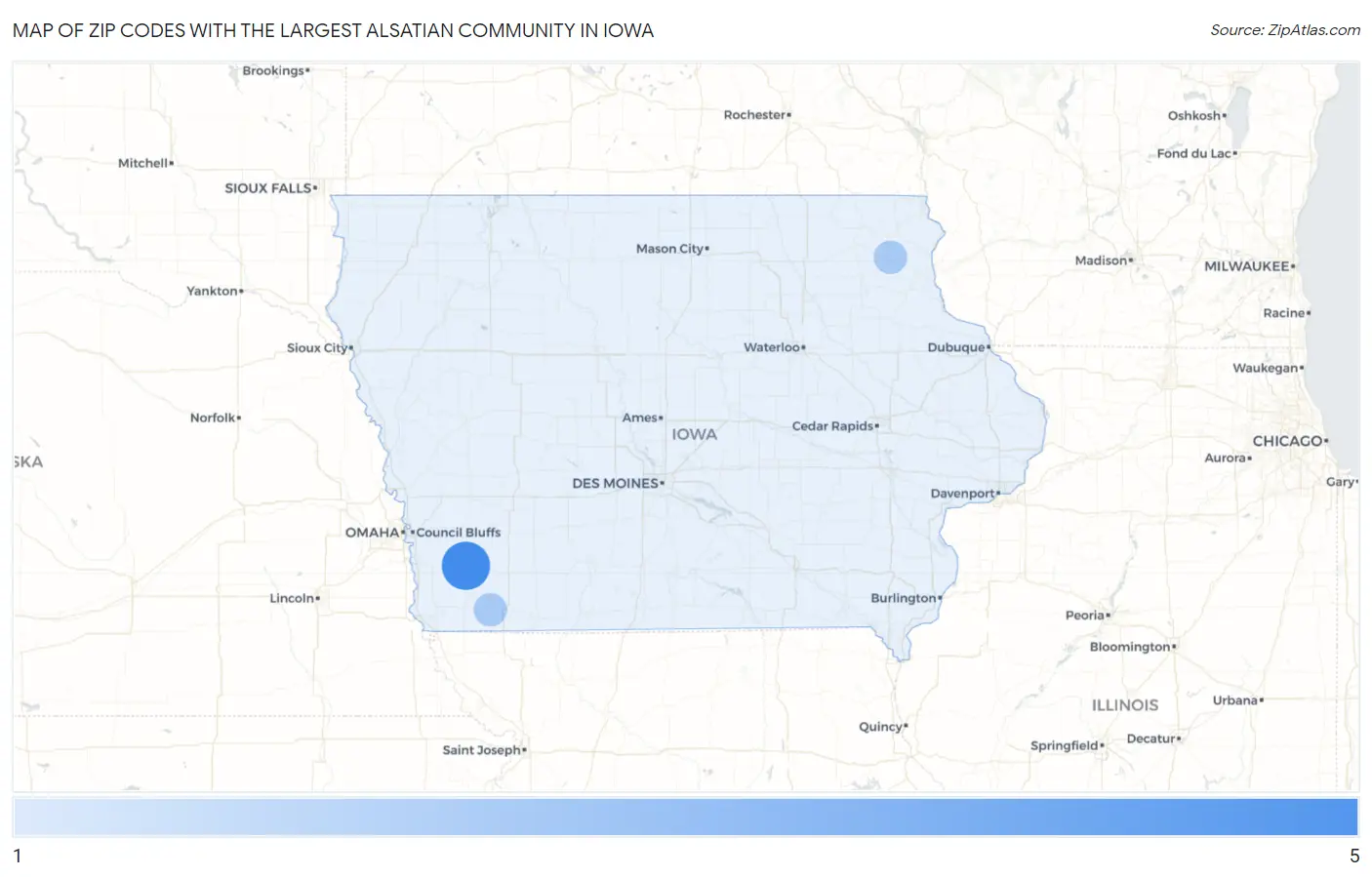 Zip Codes with the Largest Alsatian Community in Iowa Map