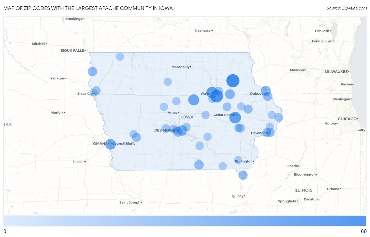 Zip Codes with the Largest Apache Community in Iowa Map