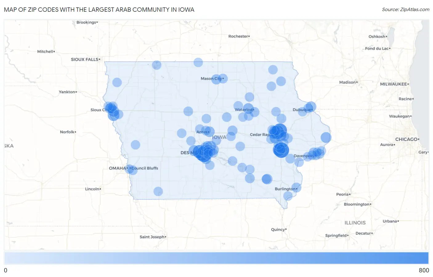 Zip Codes with the Largest Arab Community in Iowa Map