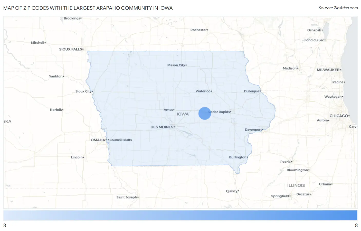 Zip Codes with the Largest Arapaho Community in Iowa Map